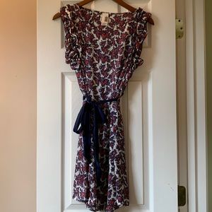 Navy and dark coral floral shift dress